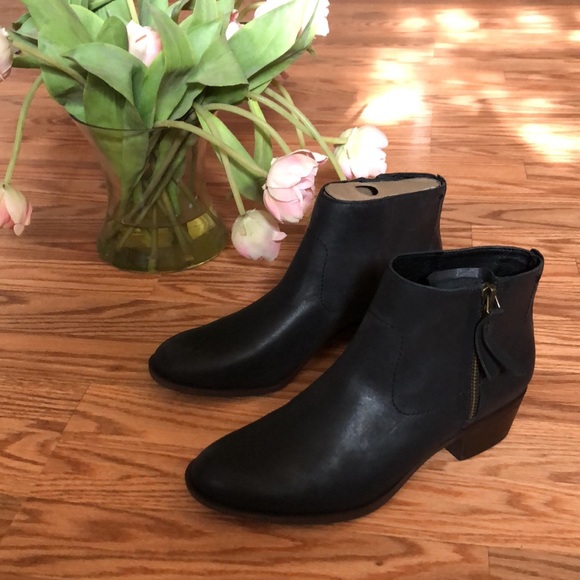 NWT Lucky Brand Leather Blandre Round Toe Zip Up Ankle Boots Black & Brown 7.5 - Picture 4 of 13